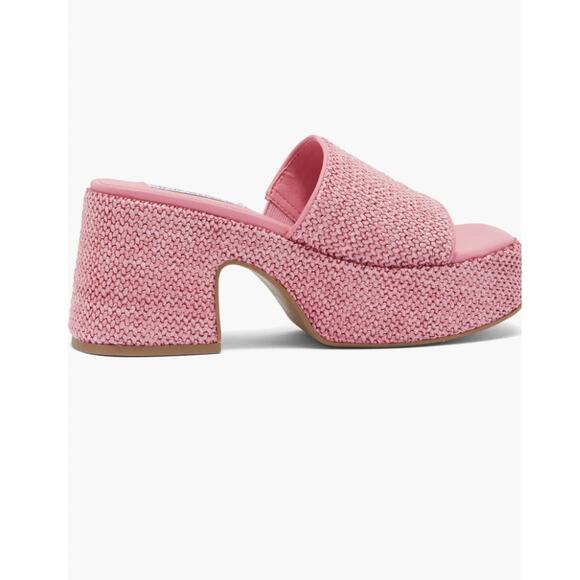 Steve Madden Reign Platform Mule 7 PINK RAFFIA - Picture 1 of 4
